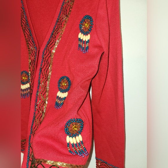 Vintage DL Mckelvey Cardigan Sweater  Seed Beads And Dream Catchers Size Medium - Picture 5 of 10
